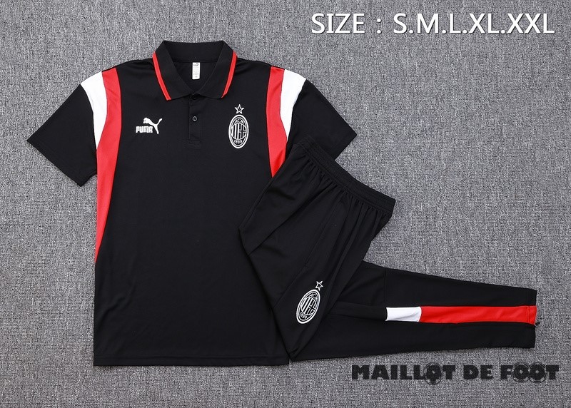 Foot Maillot Pas Cher Ensemble Complet Polo AC Milan 2023 2024 Noir Rouge Blanc