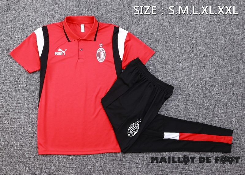 Foot Maillot Pas Cher Ensemble Complet Polo AC Milan 2023 2024 Rouge Blanc Noir