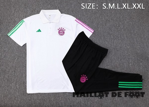 Foot Maillot Pas Cher Ensemble Complet Polo Bayern Múnich 2023 2024 Blanc Purpura Noir