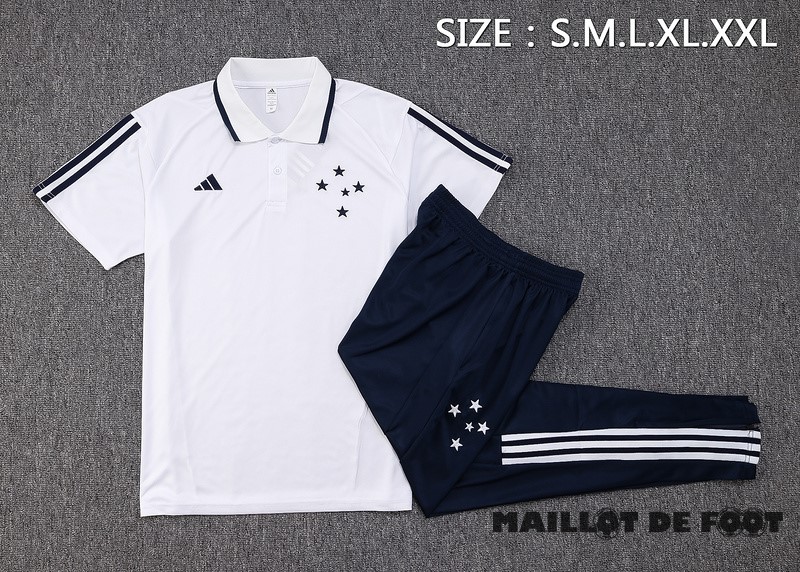 Foot Maillot Pas Cher Ensemble Complet Polo Cruzeiro 2023 2024 Blanc Bleu Marine