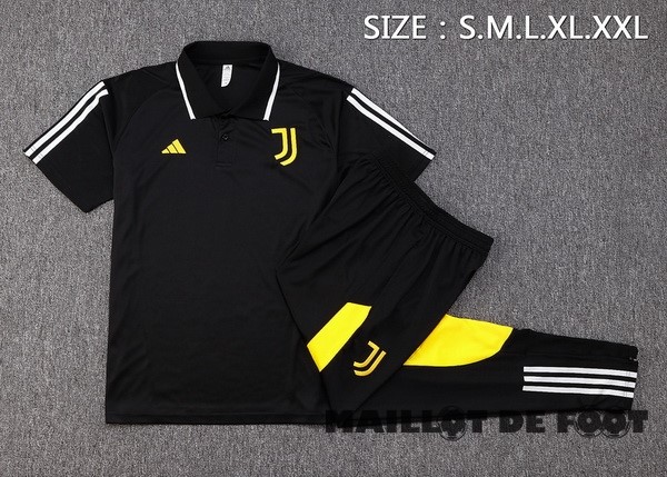 Foot Maillot Pas Cher Ensemble Complet Polo Juventus 2023 2024 Noir Jaune