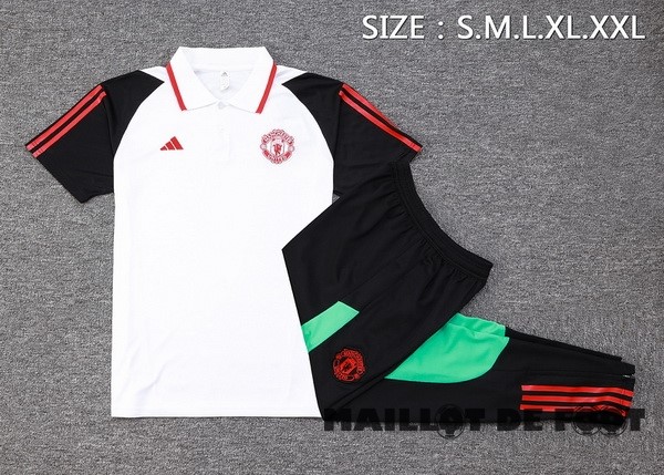 Foot Maillot Pas Cher Ensemble Complet Polo Manchester United 2023 2024 Blanc Noir Rouge