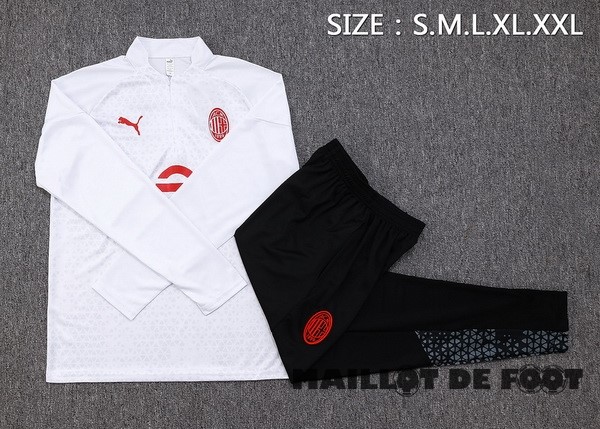 Foot Maillot Pas Cher Ensemble Complet Sudadera Entrainement AC Milan 2023 2024 Blanc II Noir Rouge