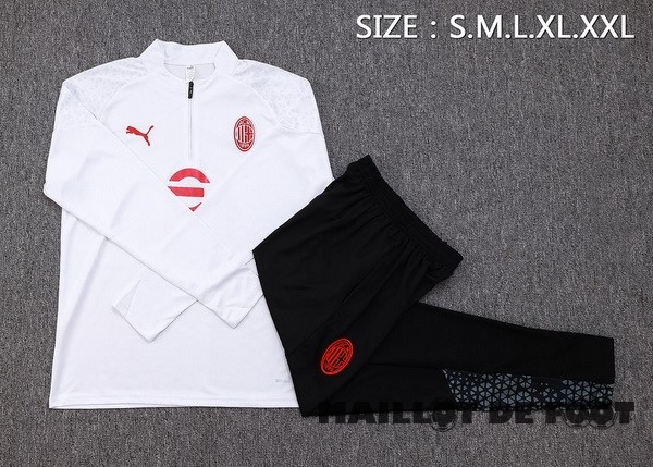 Foot Maillot Pas Cher Ensemble Complet Sudadera Entrainement AC Milan 2023 2024 Blanc I Noir Rouge