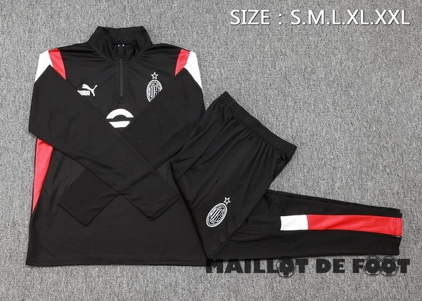 Foot Maillot Pas Cher Ensemble Complet Sudadera Entrainement AC Milan 2023 2024 Noir Rouge Blanc