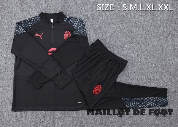 Foot Maillot Pas Cher Ensemble Complet Sudadera Entrainement AC Milan 2023 2024 Noir Rouge Gris