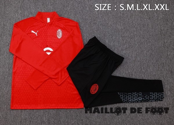 Foot Maillot Pas Cher Ensemble Complet Sudadera Entrainement AC Milan 2023 2024 Rouge IIII Noir