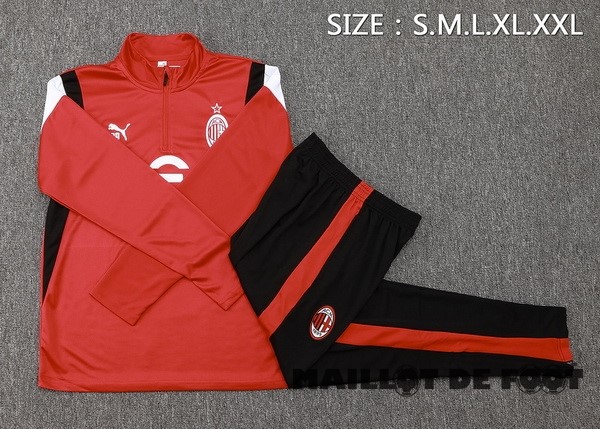 Foot Maillot Pas Cher Ensemble Complet Sudadera Entrainement AC Milan 2023 2024 Rouge I Noir Blanc