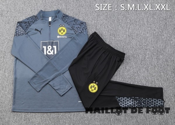 Foot Maillot Pas Cher Ensemble Complet Sudadera Entrainement Borussia Dortmund 2023 2024 Gris Clair Noir