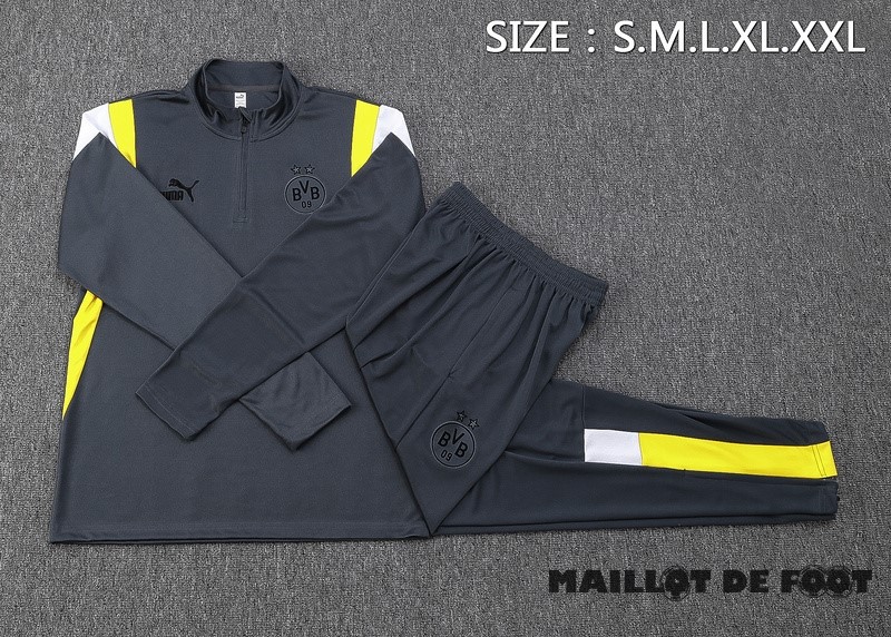 Foot Maillot Pas Cher Ensemble Complet Sudadera Entrainement Borussia Dortmund 2023 2024 Gris Jaune