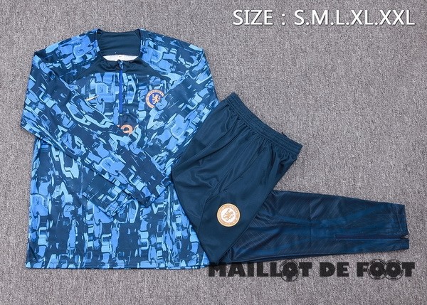 Foot Maillot Pas Cher Ensemble Complet Sudadera Entrainement Chelsea 2023 2024 Bleu Jaune