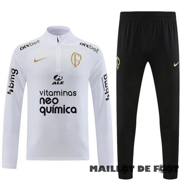 Foot Maillot Pas Cher Ensemble Complet Sudadera Entrainement Corinthians Paulista 2023 2024 Blanc Noir