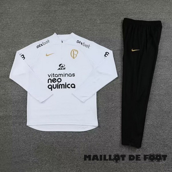 Foot Maillot Pas Cher Ensemble Complet Sudadera Entrainement Corinthians Paulista 2023 2024 Blanc Noir