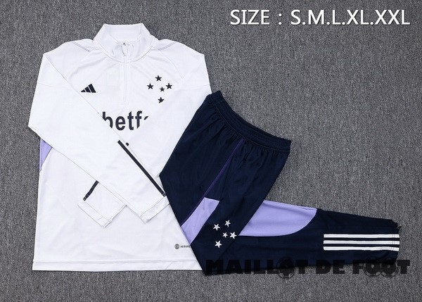 Foot Maillot Pas Cher Ensemble Complet Sudadera Entrainement Cruzeiro 2023 2024 Blanc Bleu Marine