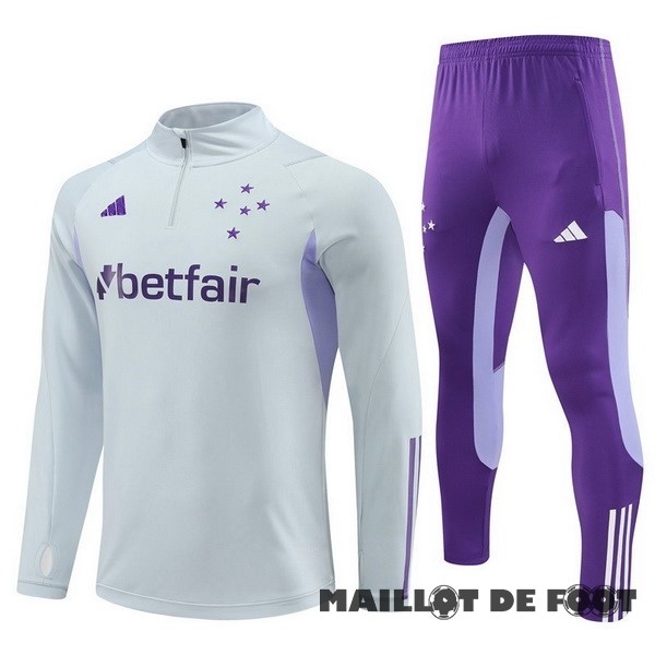 Foot Maillot Pas Cher Ensemble Complet Sudadera Entrainement Cruzeiro 2023 2024 Gris Purpura