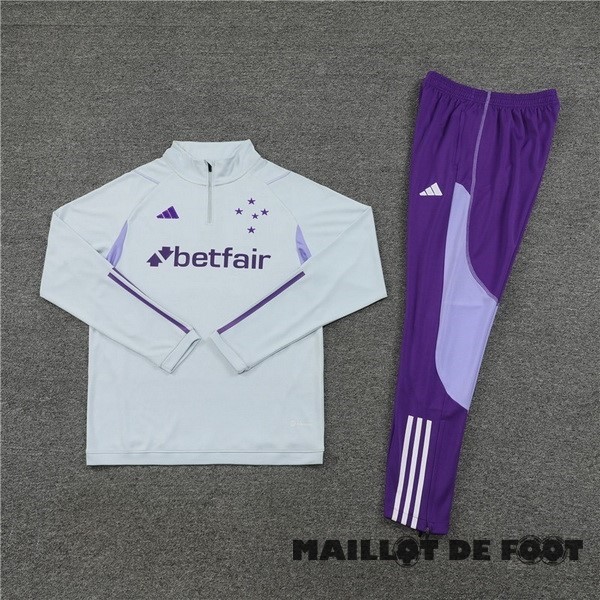 Foot Maillot Pas Cher Ensemble Complet Sudadera Entrainement Cruzeiro 2023 2024 Gris Purpura
