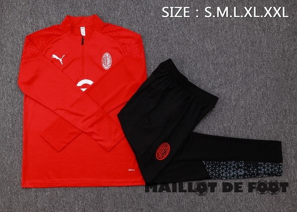 Foot Maillot Pas Cher Ensemble Complet Sudadera Entrainement Enfant AC Milan 2023 2024 Rouge III Noir