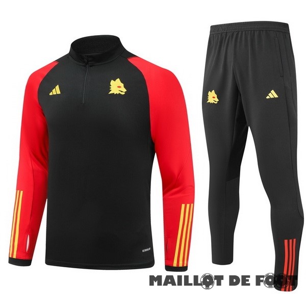 Foot Maillot Pas Cher Ensemble Complet Sudadera Entrainement Enfant AS Roma 2023 2024 Noir Rouge