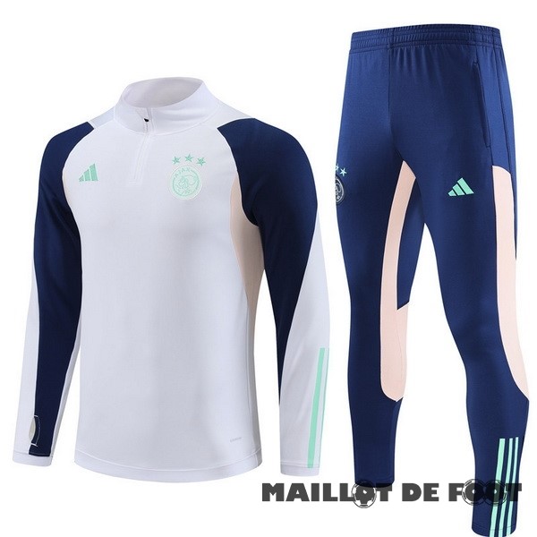 Foot Maillot Pas Cher Ensemble Complet Sudadera Entrainement Enfant Ajax 2023 2024 Blanc Bleu Marine Rose