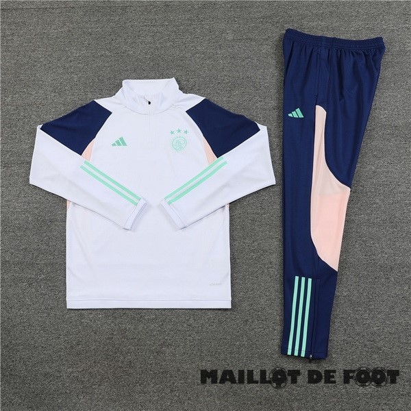 Foot Maillot Pas Cher Ensemble Complet Sudadera Entrainement Enfant Ajax 2023 2024 Blanc Bleu Marine Rose