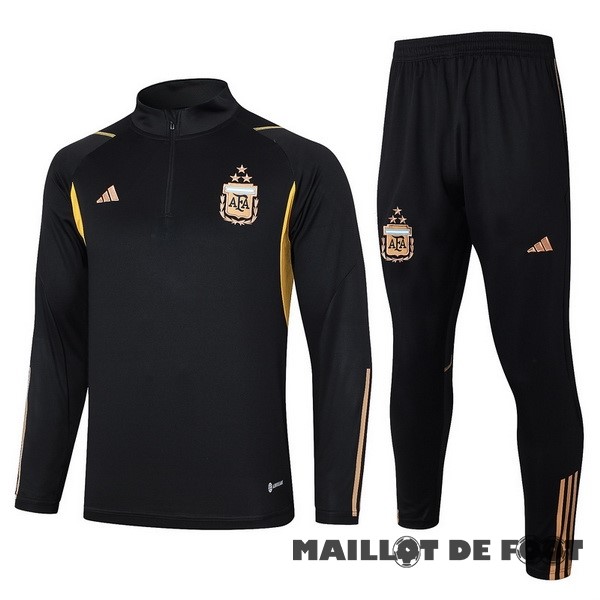 Foot Maillot Pas Cher Ensemble Complet Sudadera Entrainement Enfant Argentine 2023 Noir II Jaune