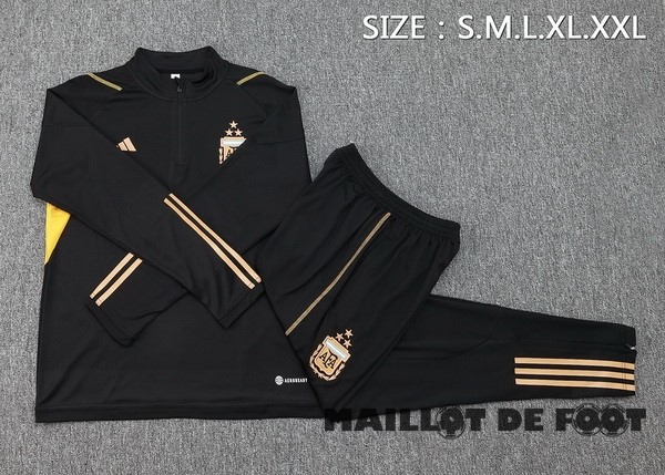 Foot Maillot Pas Cher Ensemble Complet Sudadera Entrainement Enfant Argentine 2023 Noir II Jaune