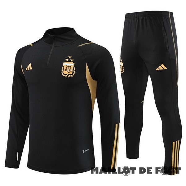 Foot Maillot Pas Cher Ensemble Complet Sudadera Entrainement Enfant Argentine 2023 Noir Jaune