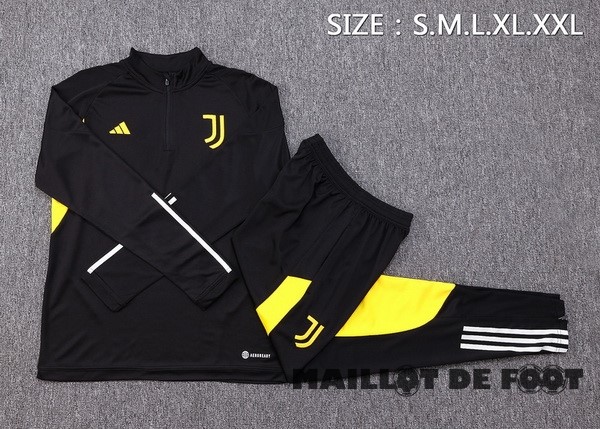 Foot Maillot Pas Cher Ensemble Complet Sudadera Entrainement Enfant Juventus 2023 2024 Noir Jaune Blanc