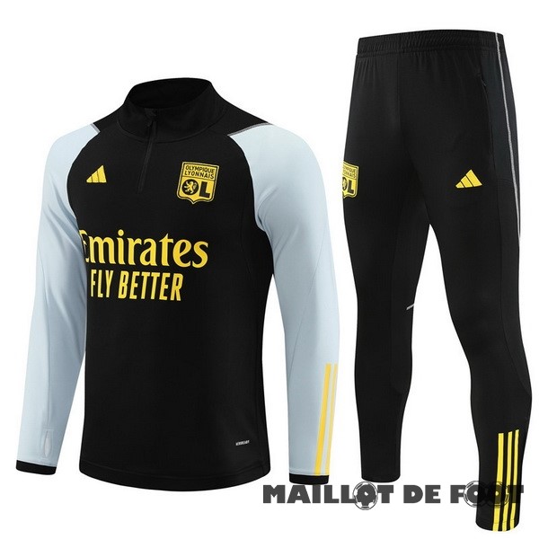 Foot Maillot Pas Cher Ensemble Complet Sudadera Entrainement Enfant Lyon 2023 2024 Gris Noir