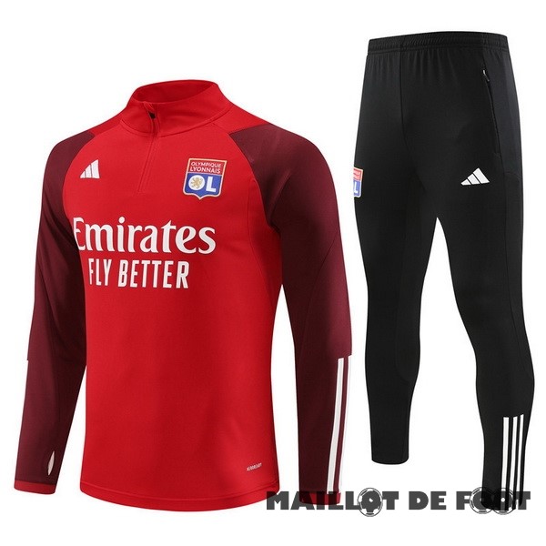 Foot Maillot Pas Cher Ensemble Complet Sudadera Entrainement Enfant Lyon 2023 2024 Rouge Noir
