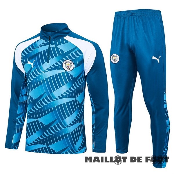 Foot Maillot Pas Cher Ensemble Complet Sudadera Entrainement Enfant Manchester City 2023 2024 Bleu II Blanc