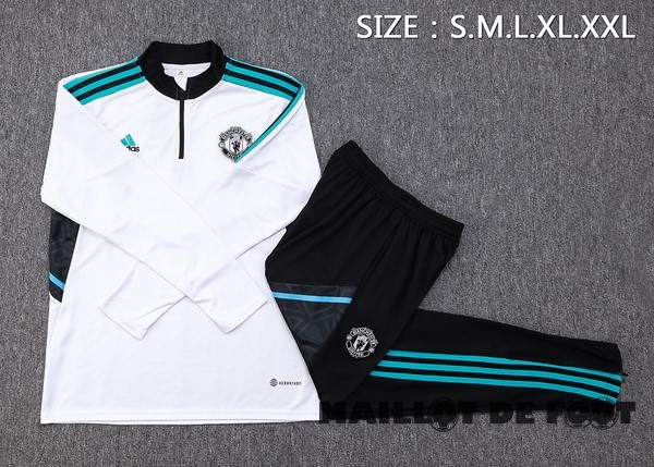 Foot Maillot Pas Cher Ensemble Complet Sudadera Entrainement Enfant Manchester United 2023 2024 Blanc Vert Noir