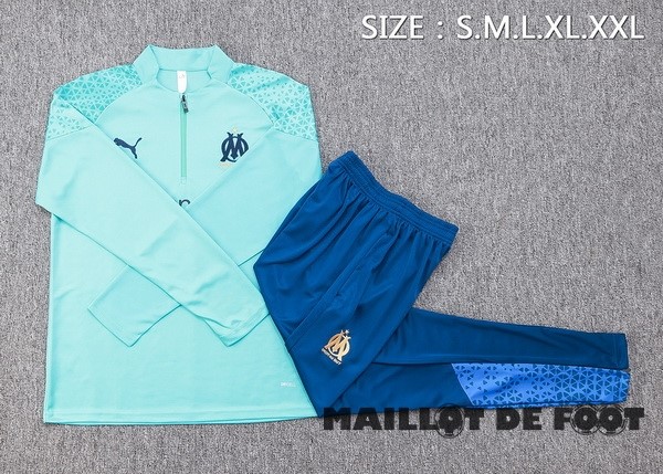 Foot Maillot Pas Cher Ensemble Complet Sudadera Entrainement Enfant Marsella 2023 2024 Bleu Vert
