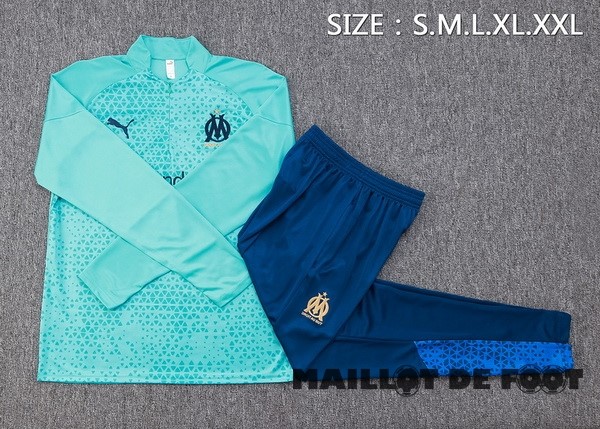 Foot Maillot Pas Cher Ensemble Complet Sudadera Entrainement Enfant Marsella 2023 2024 Vert Bleu