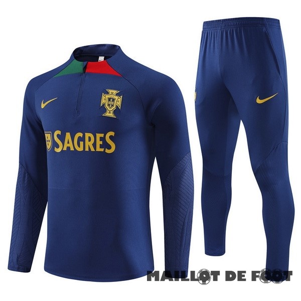 Foot Maillot Pas Cher Ensemble Complet Sudadera Entrainement Enfant Portugal 2023 Bleu I Marine