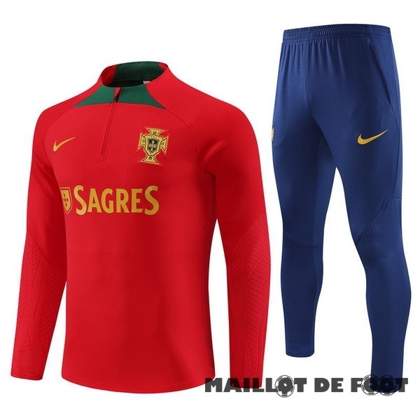 Foot Maillot Pas Cher Ensemble Complet Sudadera Entrainement Enfant Portugal 2023 Rouge Bleu Marine