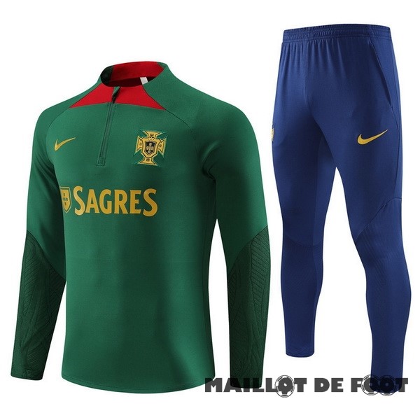 Foot Maillot Pas Cher Ensemble Complet Sudadera Entrainement Enfant Portugal 2023 Vert Bleu Marine