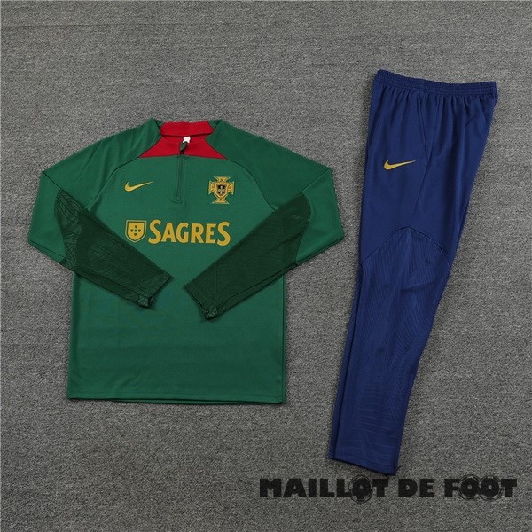 Foot Maillot Pas Cher Ensemble Complet Sudadera Entrainement Enfant Portugal 2023 Vert Bleu Marine