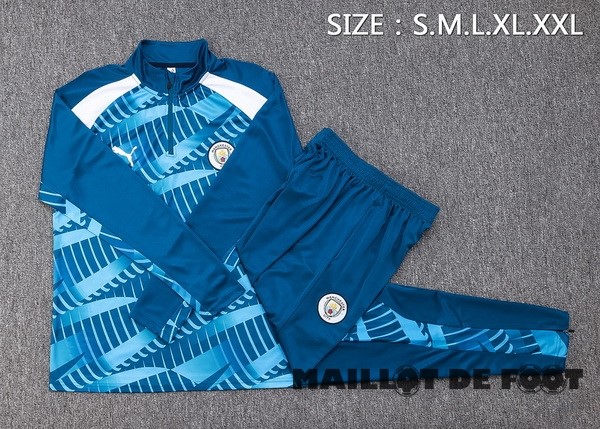 Foot Maillot Pas Cher Ensemble Complet Sudadera Entrainement Manchester City 2023 2024 Bleu II Blanc