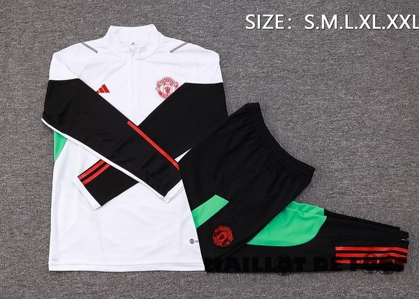 Foot Maillot Pas Cher Ensemble Complet Sudadera Entrainement Manchester United 2023 2024 Blanc Noir Vert
