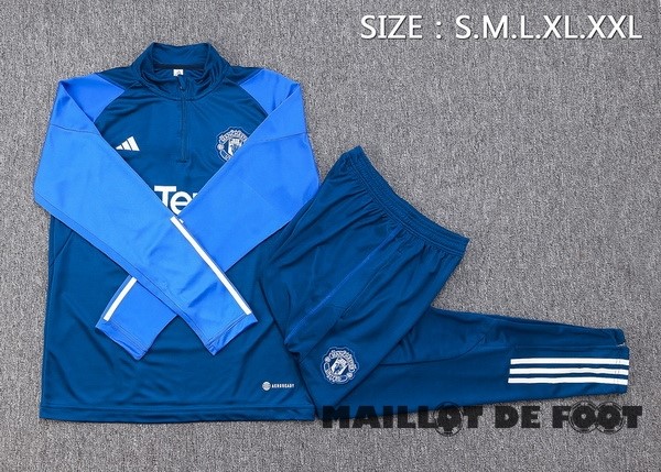 Foot Maillot Pas Cher Ensemble Complet Sudadera Entrainement Manchester United 2023 2024 Bleu Blanc