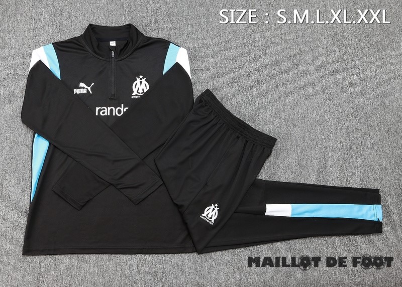 Foot Maillot Pas Cher Ensemble Complet Sudadera Entrainement Marsella 2023 2024 Noir Bleu Blanc