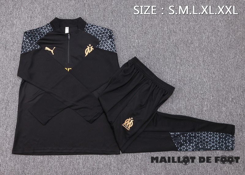 Foot Maillot Pas Cher Ensemble Complet Sudadera Entrainement Marsella 2023 2024 Noir I Gris