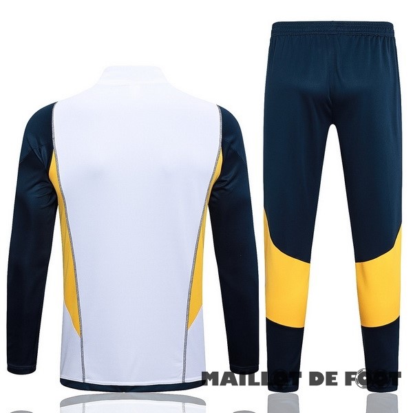 Foot Maillot Pas Cher Ensemble Complet Sudadera Entrainement Real Madrid 2023 2024 Blanc Bleu Jaune