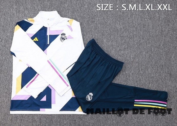 Foot Maillot Pas Cher Ensemble Complet Sudadera Entrainement Real Madrid 2023 2024 Blanc Bleu Purpura