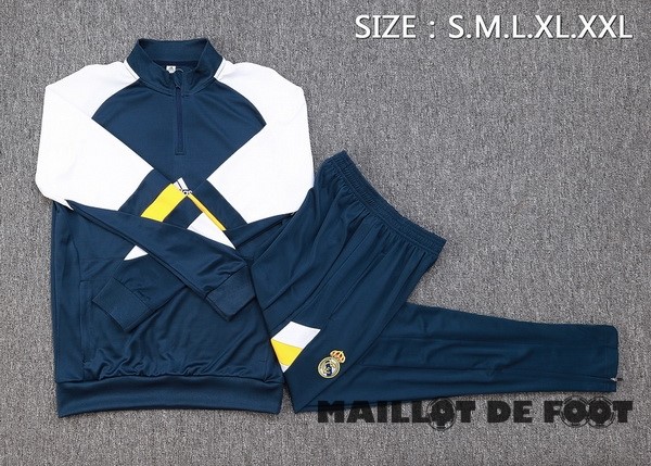 Foot Maillot Pas Cher Ensemble Complet Sudadera Entrainement Real Madrid 2023 2024 Bleu Blanc Jaune