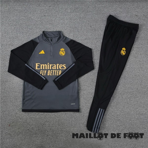 Foot Maillot Pas Cher Ensemble Complet Sudadera Entrainement Real Madrid 2023 2024 Gris Noir Jaune