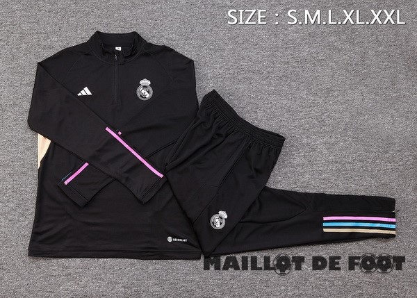 Foot Maillot Pas Cher Ensemble Complet Sudadera Entrainement Real Madrid 2023 2024 Noir Jaune