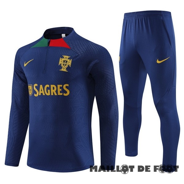 Foot Maillot Pas Cher Ensemble Complet Sudadera Joueurs Entrainement Enfant Portugal 2023 Bleu I Marine