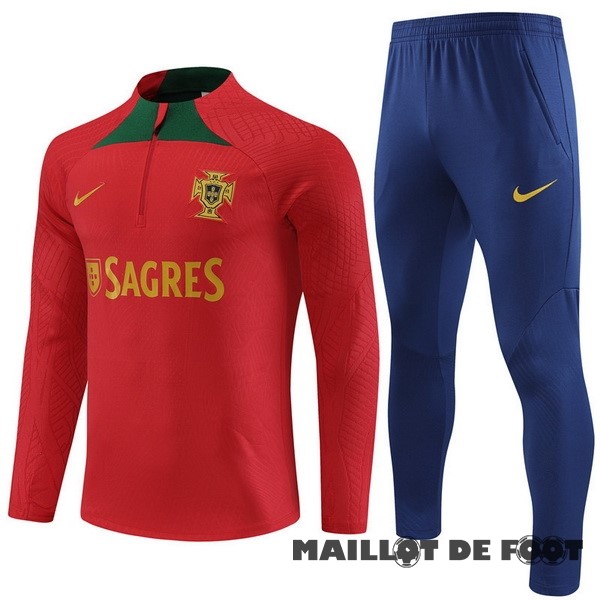 Foot Maillot Pas Cher Ensemble Complet Sudadera Joueurs Entrainement Enfant Portugal 2023 Rouge Bleu Marine